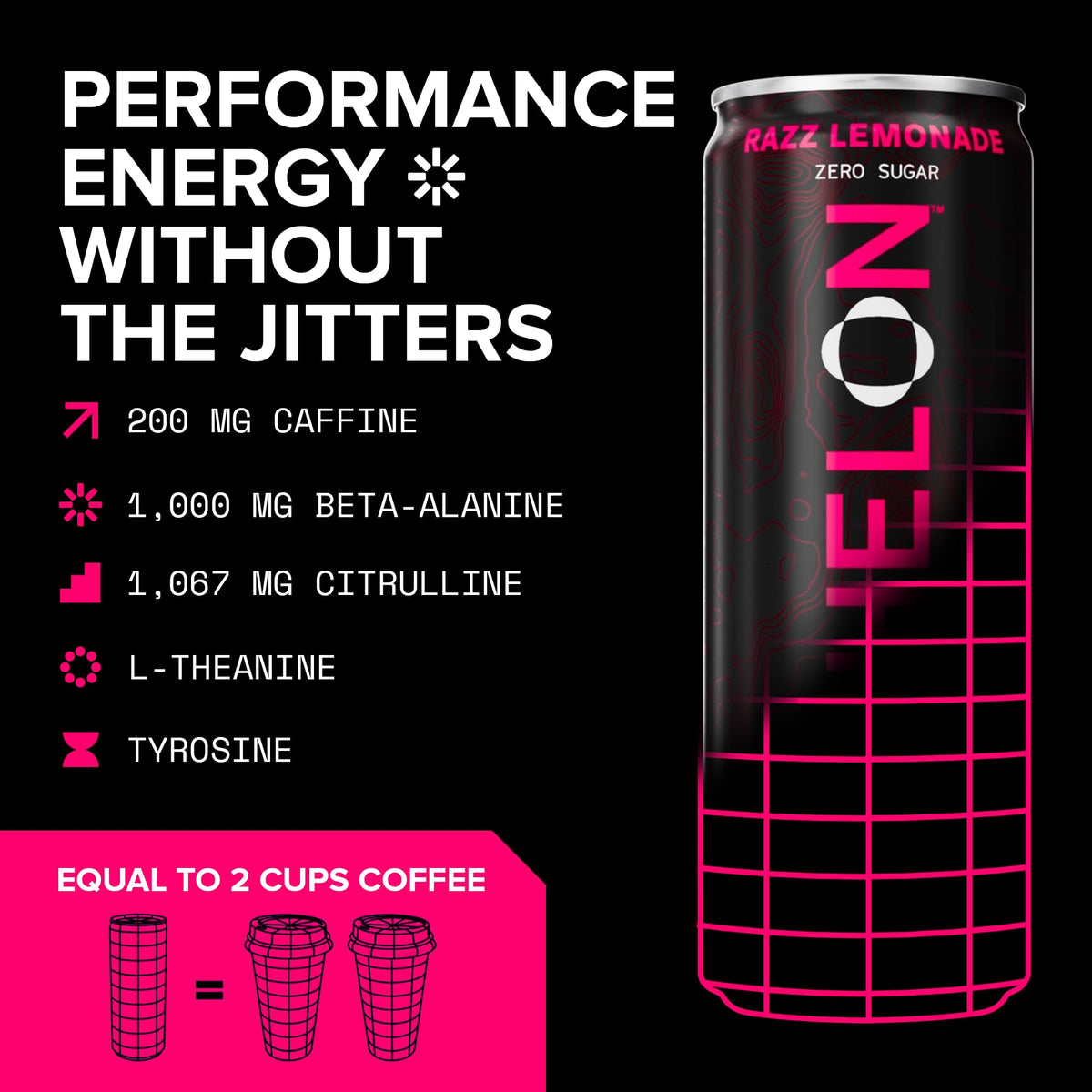 Echelon Razz Lemonade Performance Energy Drink – Zero Sugar, 200mg Caffeine, Endurance & Focus (12 Cans)