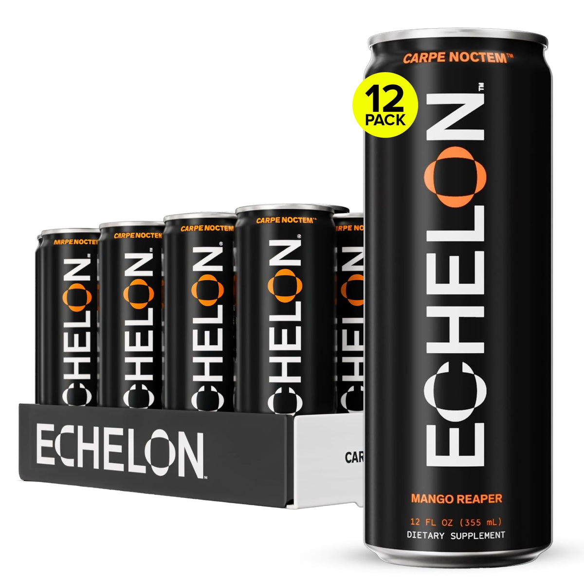 Echelon Mango Reaper Pre-Workout Energy Drink – 12-Pack, 300mg Caffeine, Focus & Endurance