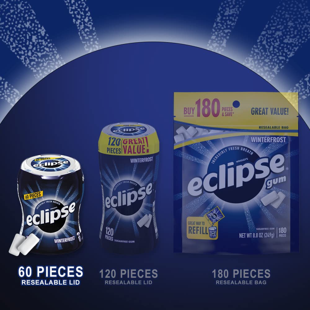 (6 Pack) Eclipse Winterfrost Sugar Free Gum Bulk Pack – 60-Piece Bottles