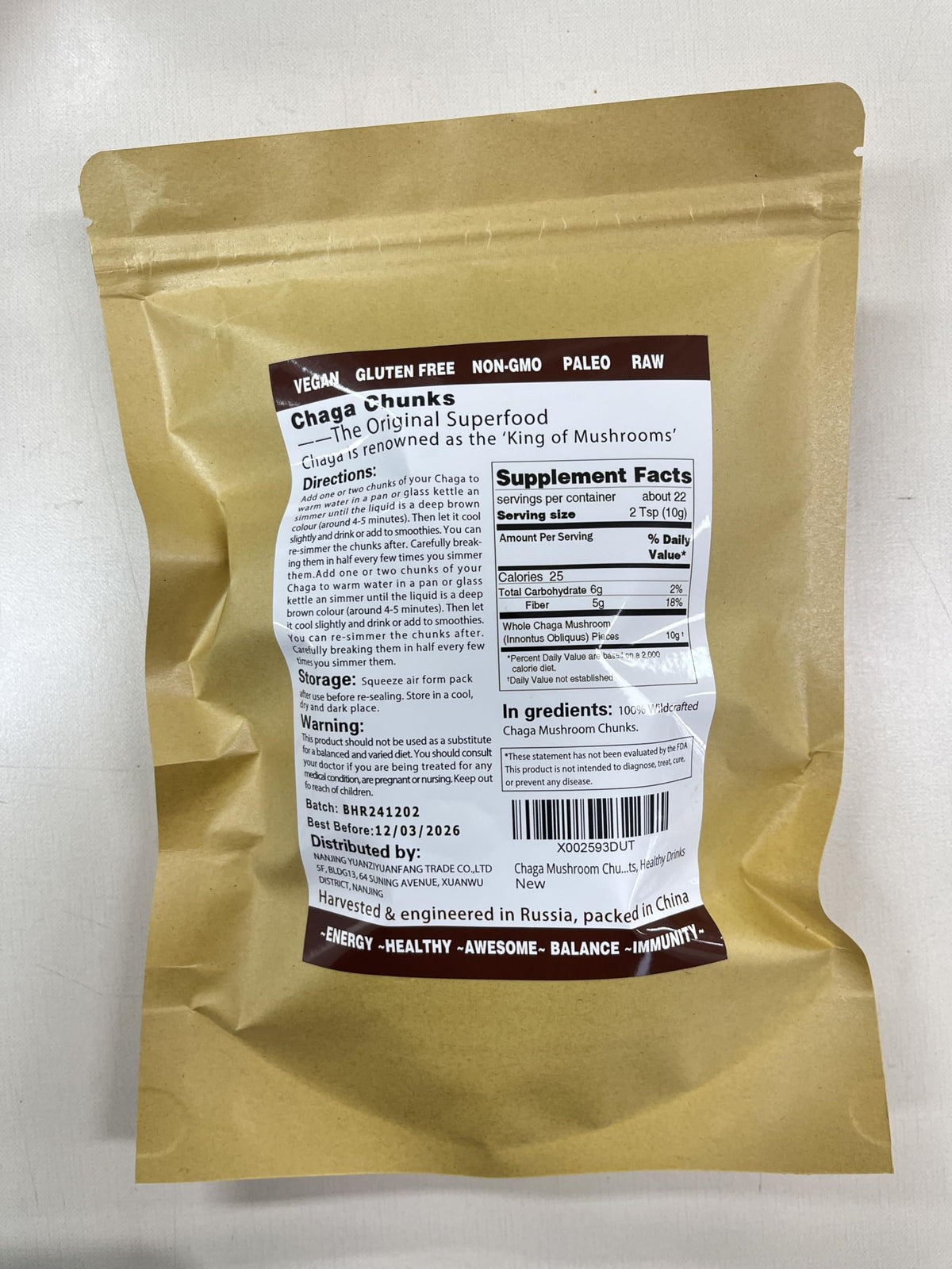 ECO-TASTE Chaga Chunks 8oz – Wild-Harvested, Caffeine-Free Tea Chunks