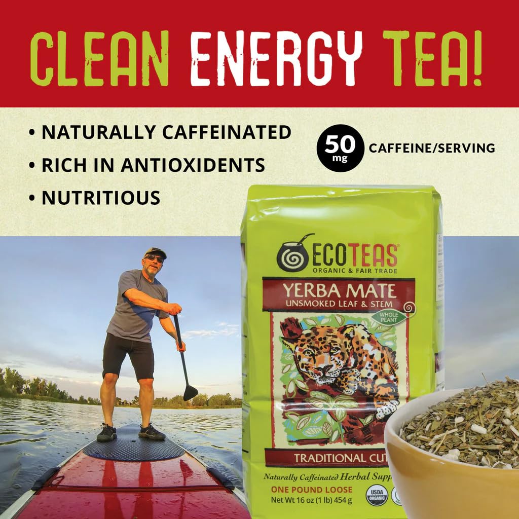 ECOTEAS Organic Yerba Mate Loose Leaf Tea – Unsmoked (Air-Dried) Traditional Cut, 1 lb (Pack of 2) – Argentina