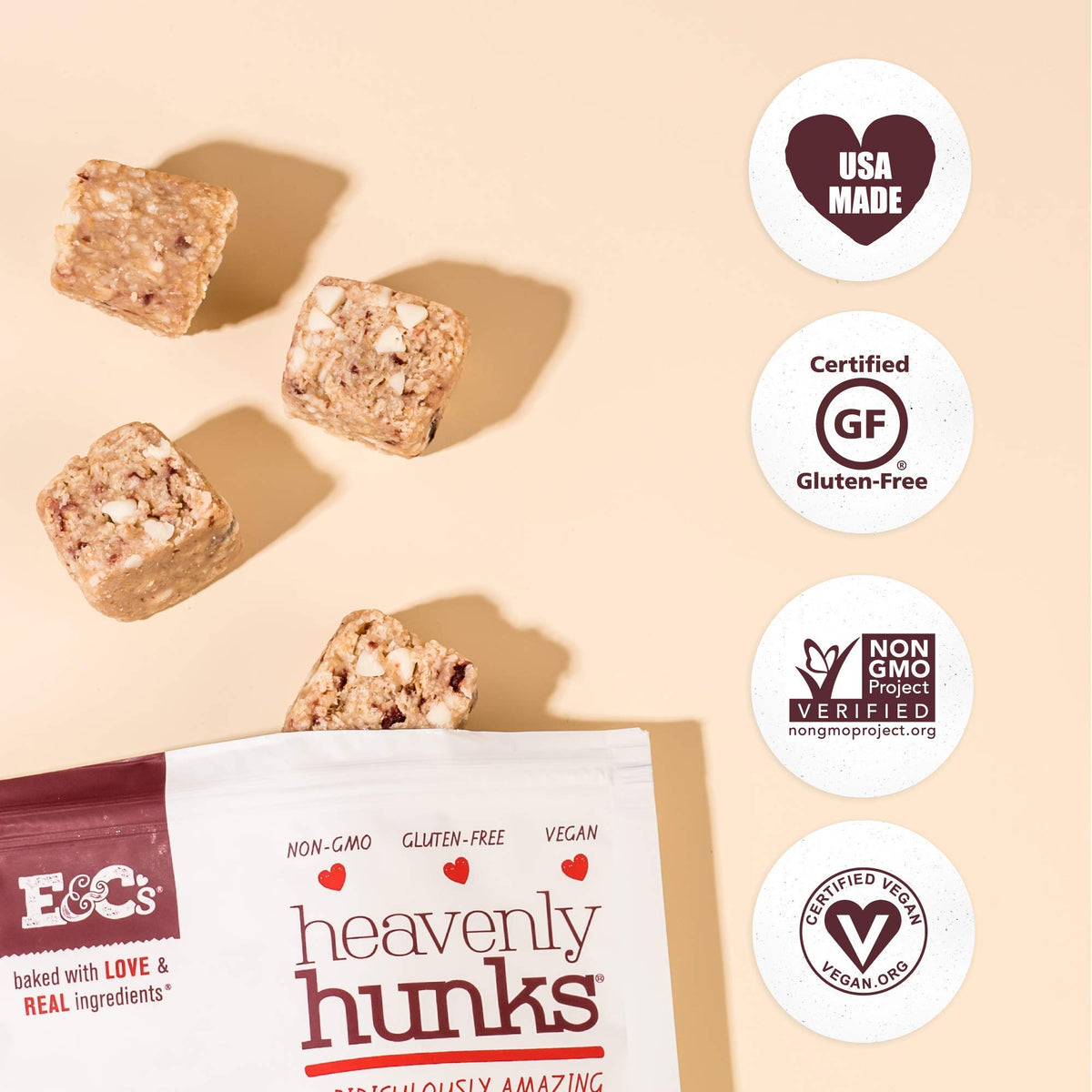 Heavenly Hunks Oatmeal Cookies - On-The-Go Breakfast & Snack Bars (Oatmeal Chocolate Chip, 6 oz bag - 6 Pack) | E&C's Snacks