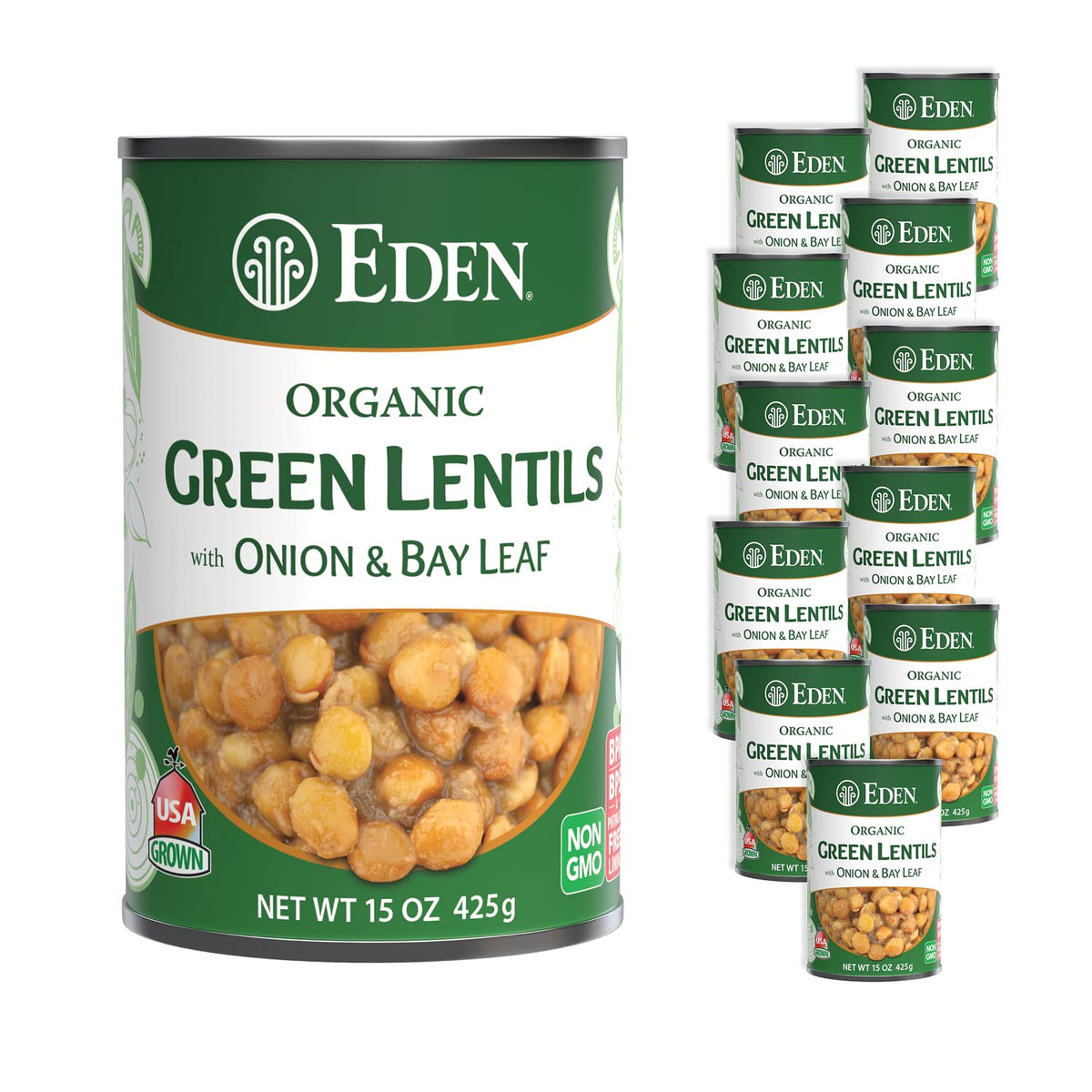 Eden Organic Green Lentils with Onion & Bay Leaf — 15 oz Can, 12-Pack