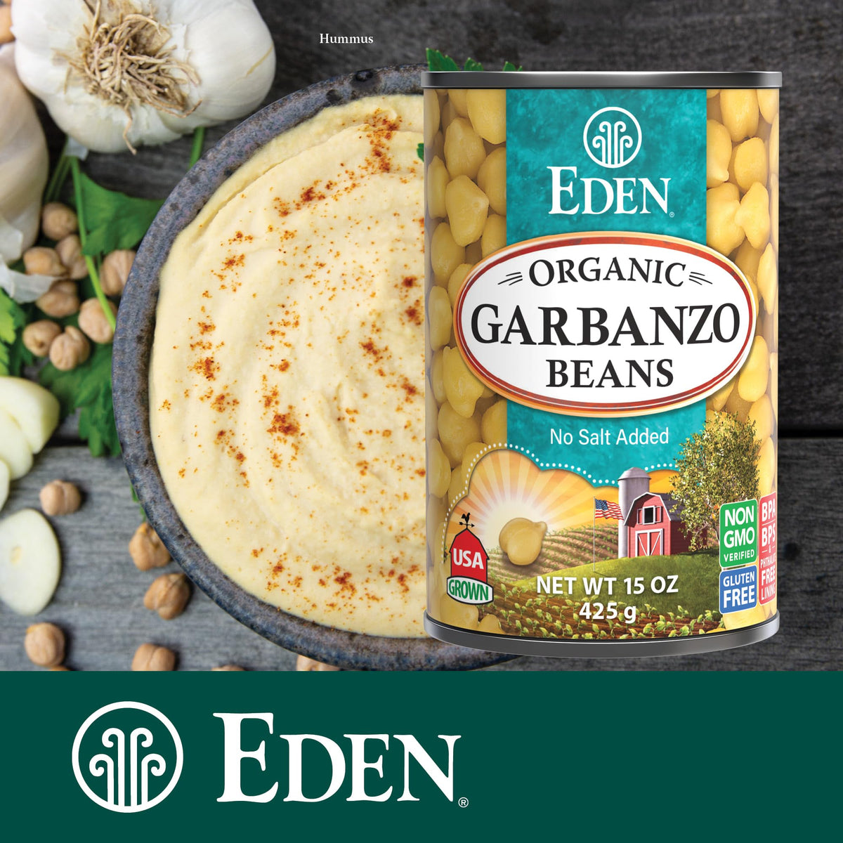 Eden Organic Garbanzo Beans (Chickpeas) 15 oz Can — No Salt Added, 12-Pack, Gluten Free, Vegan