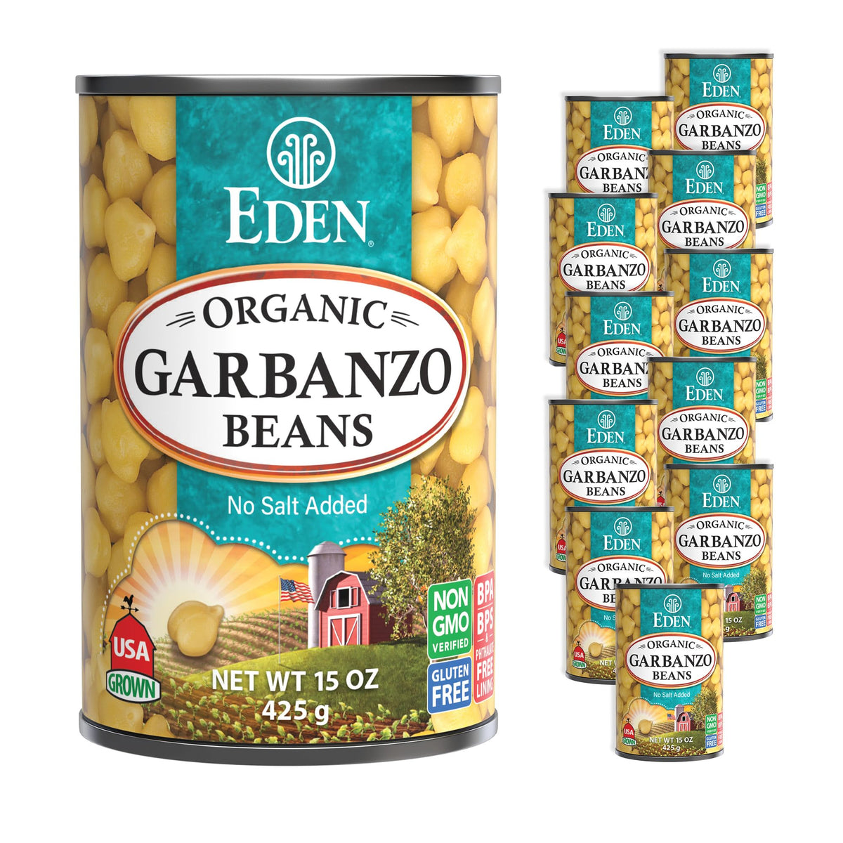 Eden Organic Garbanzo Beans (Chickpeas) 15 oz Can — No Salt Added, 12-Pack, Gluten Free, Vegan