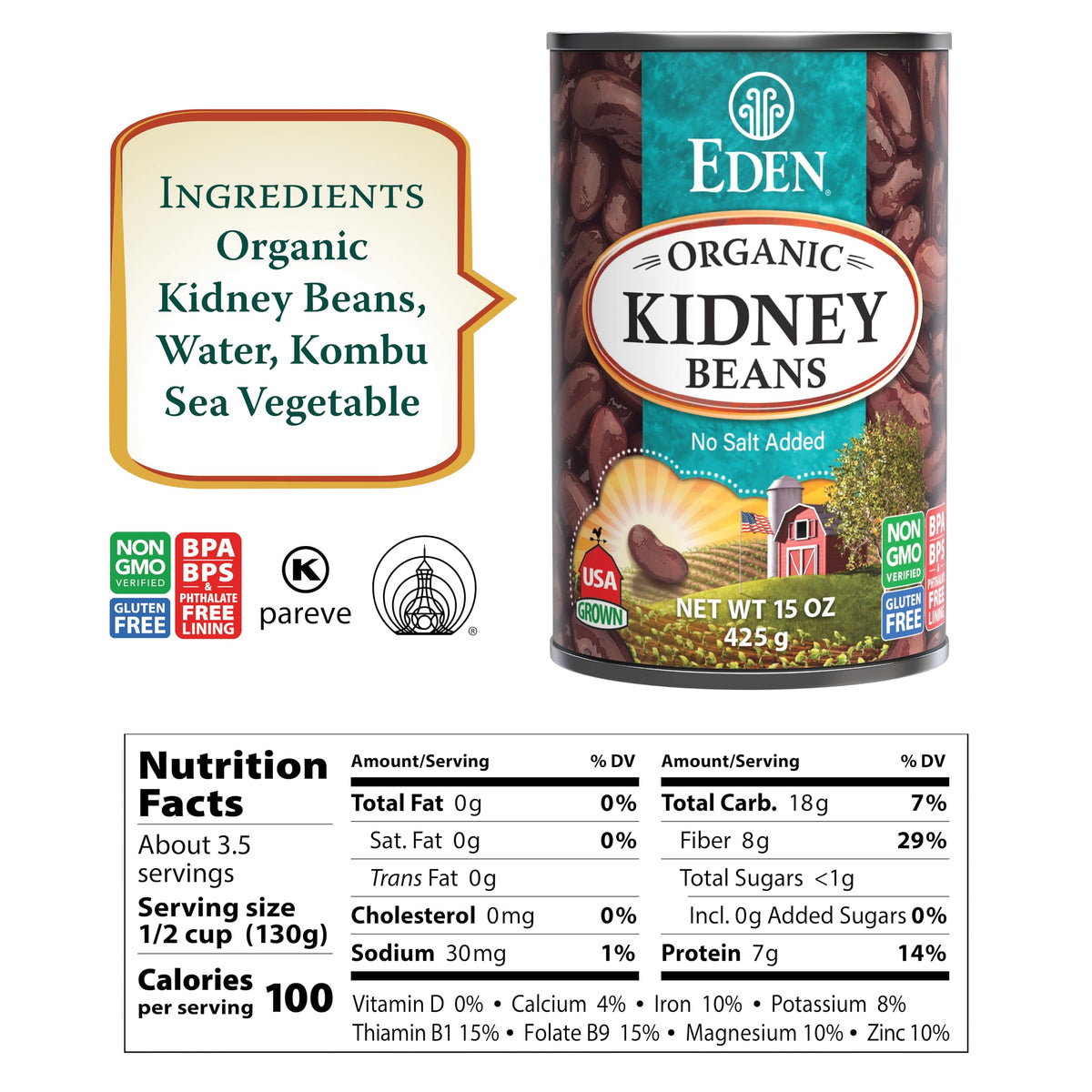 Eden Organic Kidney Beans No Salt Added – 15-Ounce Cans (Pack of 12)