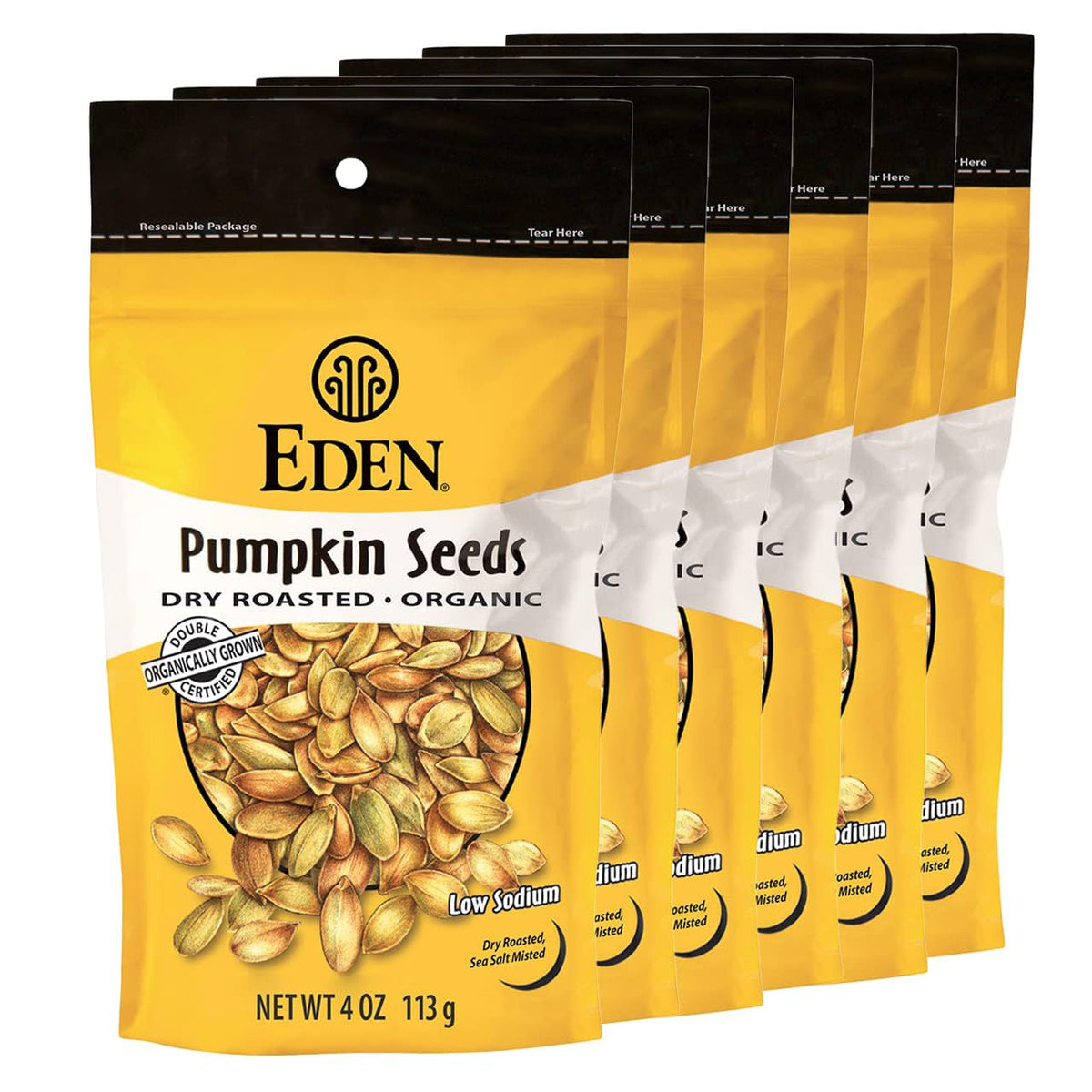 Eden Organic Pumpkin Seeds, Shelled – Dry Roasted & Lightly Sea Salted, 4 oz (6-Pack)