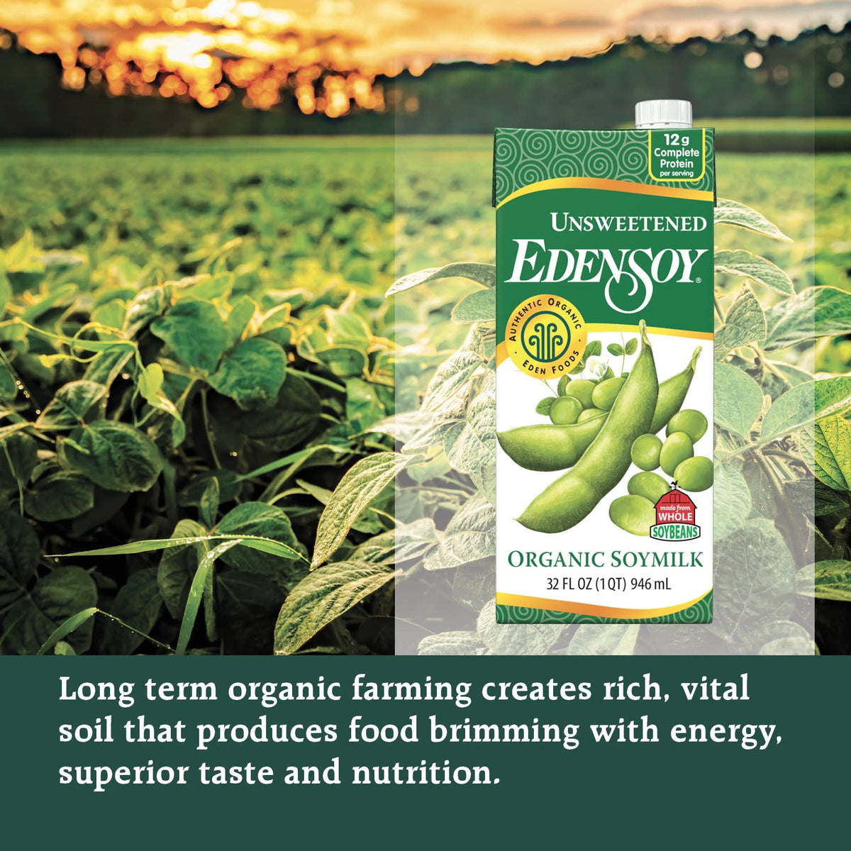 Edensoy Unsweetened Organic Soymilk — Non-GMO, Shelf-Stable 32 oz (6-Pack)