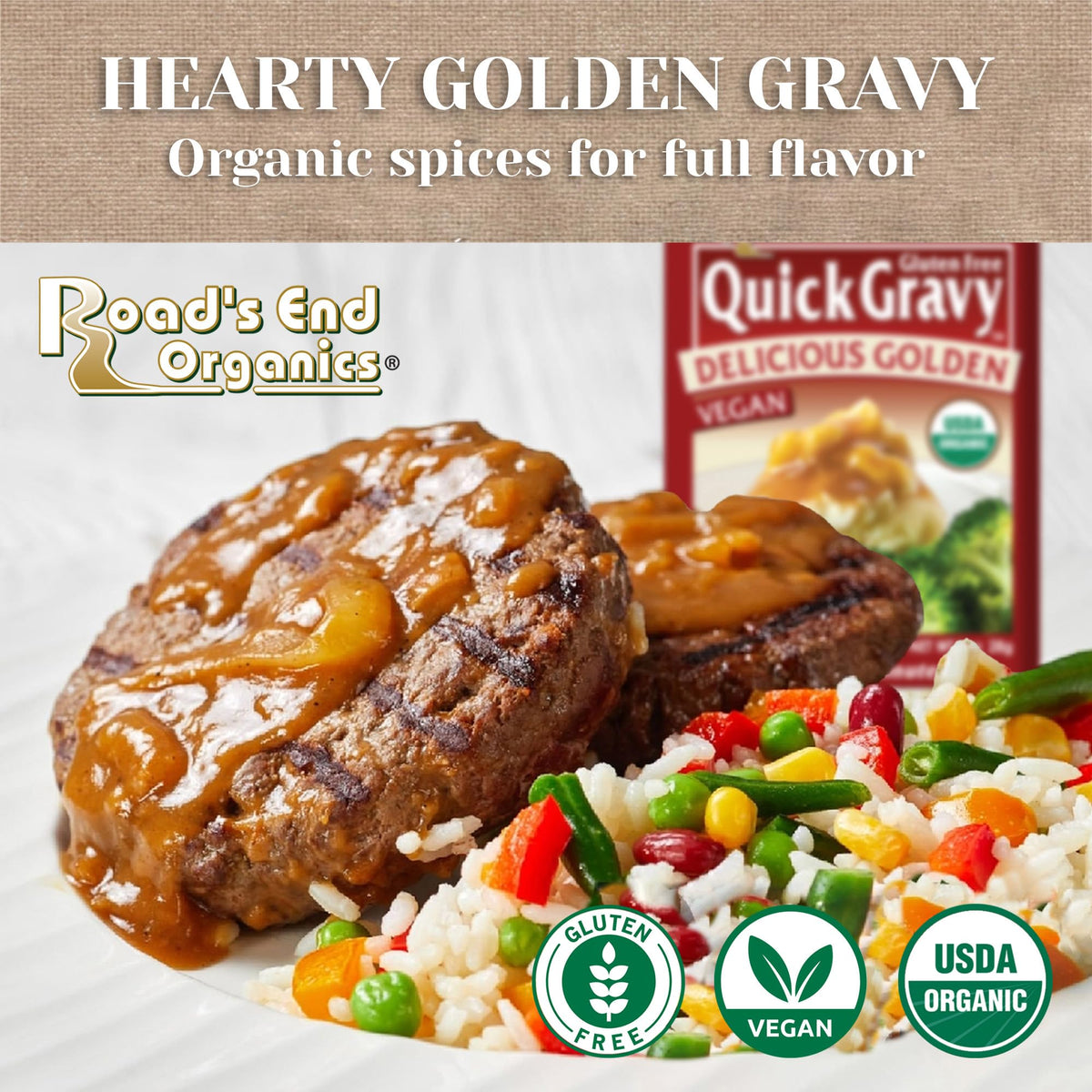 Edward & Sons Roads End Organics Golden Organic Gravy Mix - Gluten Free Vegan Gravy Packets, 12 x 1 oz