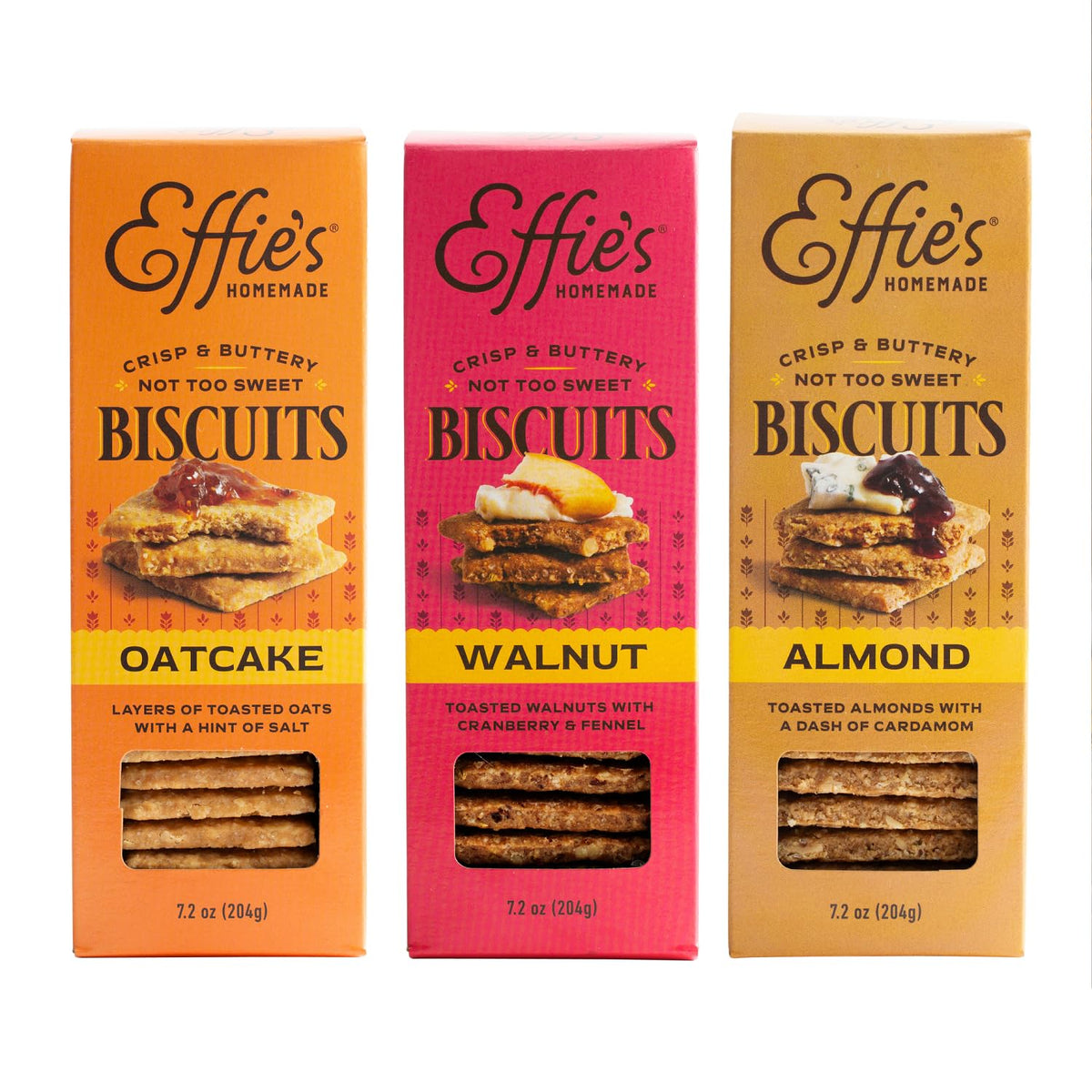 Effie's Homemade Biscuits - Variety Pack: Oatcakes, Walnut & Almond - 3-Pack