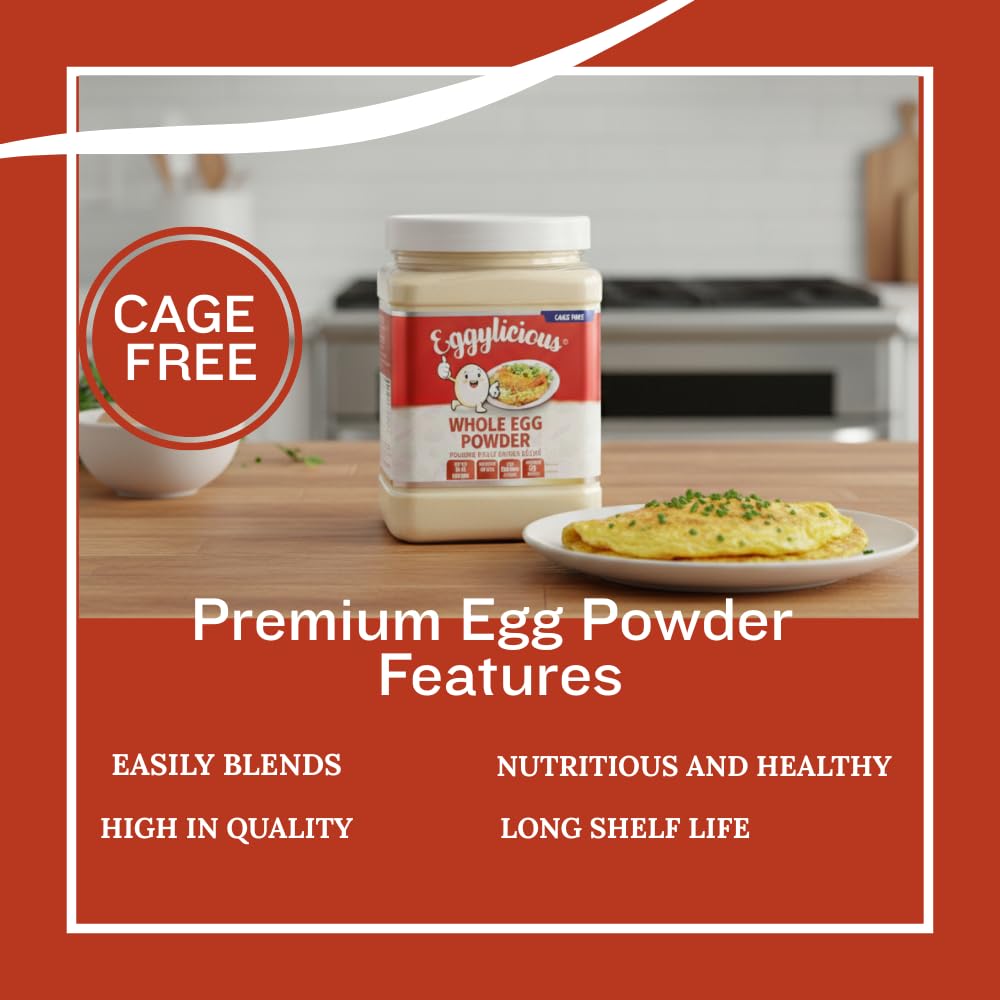 Eggylicious Cage Free Whole Egg Powder – 11 oz (312 g) | USA Made, Pasture-Raised Eggs for Baking & Scrambled Eggs