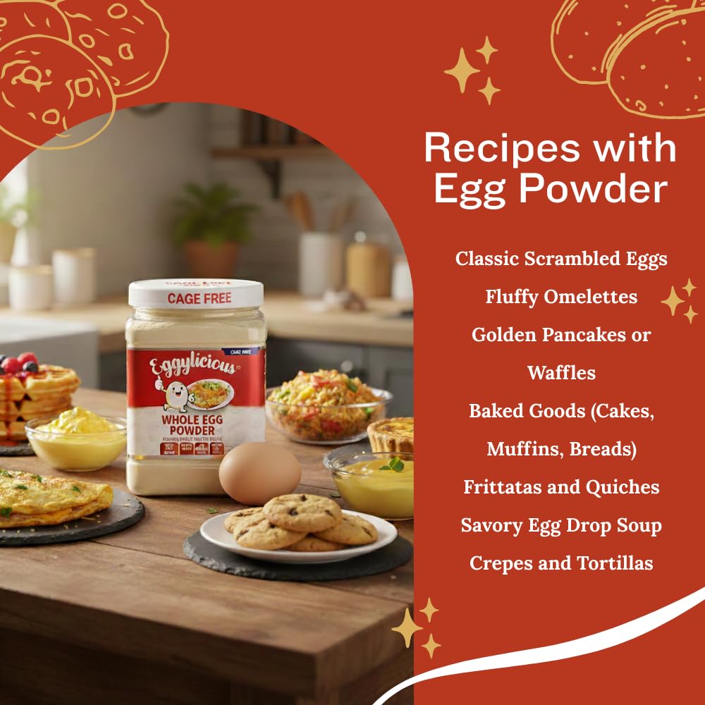 Eggylicious Cage Free Whole Egg Powder – 11 oz (312 g) | USA Made, Pasture-Raised Eggs for Baking & Scrambled Eggs