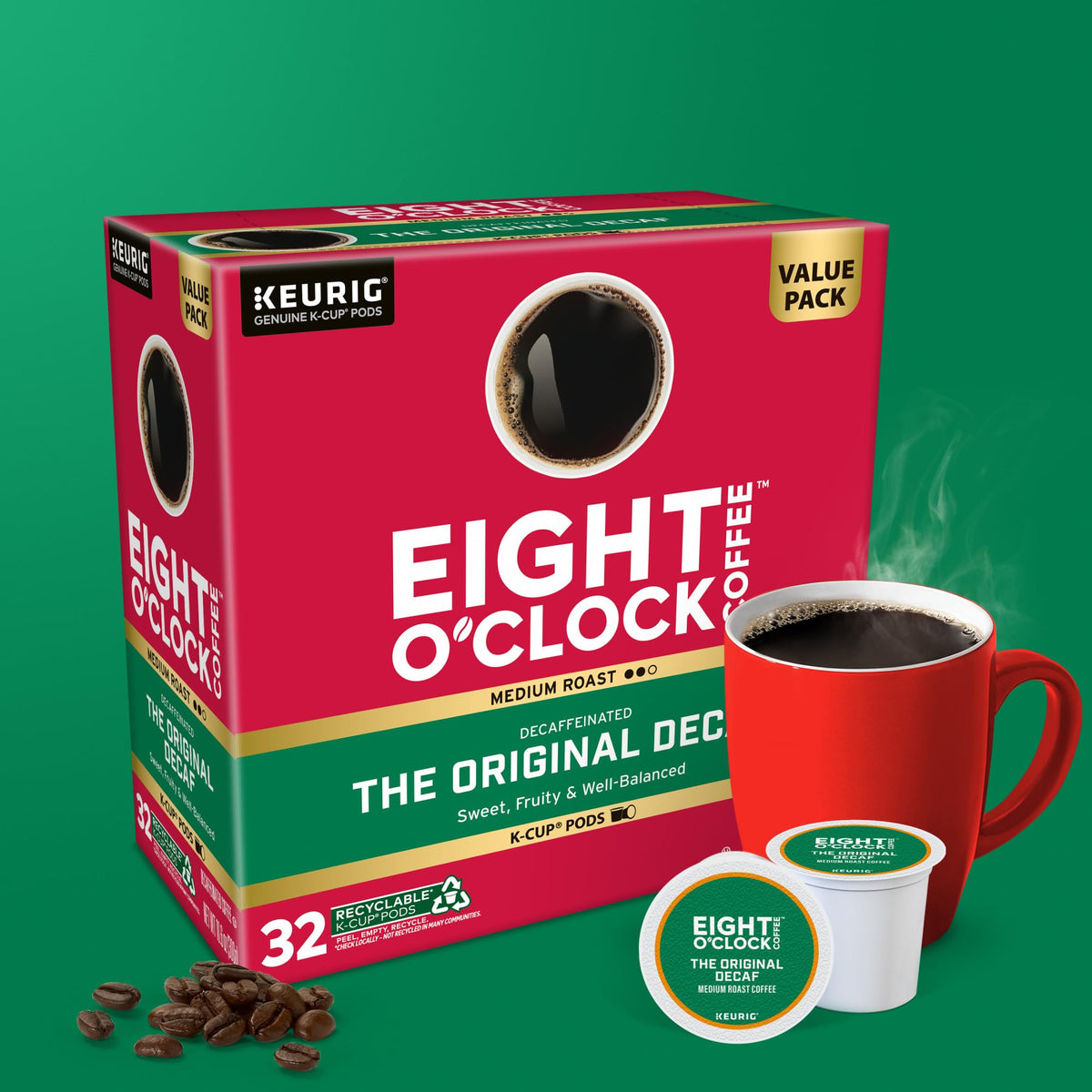 Eight O'Clock Coffee Original Decaf - Keurig K-Cup Pods, Medium Roast, 32-Count, 100% Arabica, Kosher