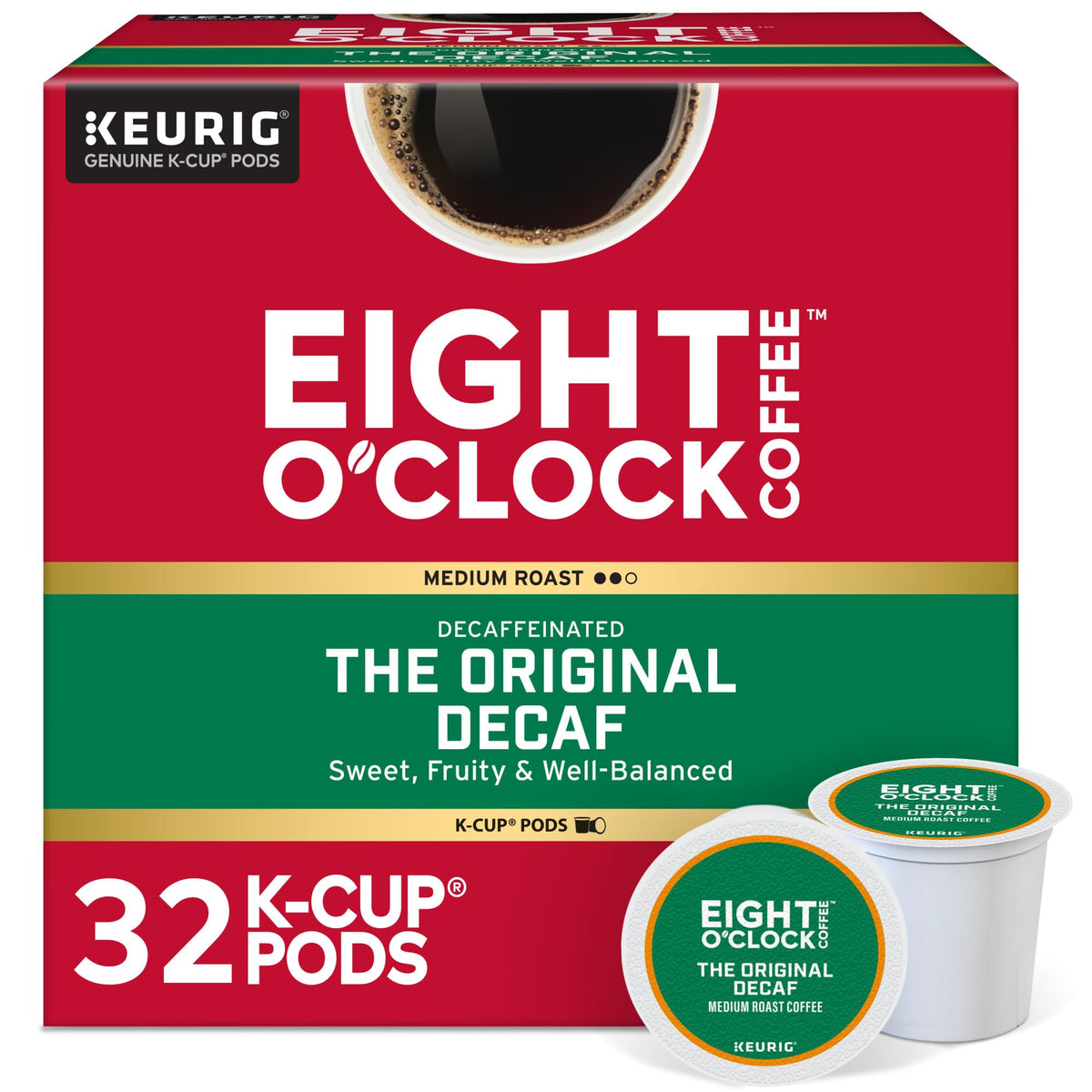 Eight O'Clock Coffee Original Decaf - Keurig K-Cup Pods, Medium Roast, 32-Count, 100% Arabica, Kosher