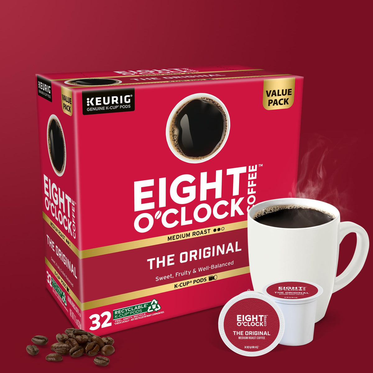 Eight O'Clock Coffee The Original Medium Roast K-Cup Pods, 32 Count – Keurig Compatible