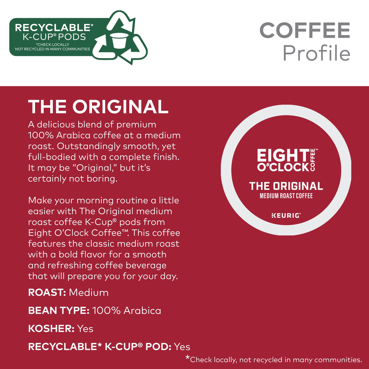 Eight O'Clock Coffee The Original Medium Roast K-Cup Pods, 32 Count – Keurig Compatible