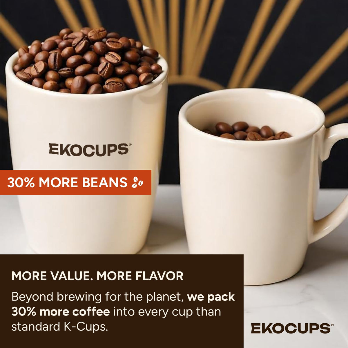 EKOCUPS Organic Swiss Water Decaf Medium Roast Coffee Pods – 30% More Coffee Per Cup, Fair Trade & Recyclable, 40 Count
