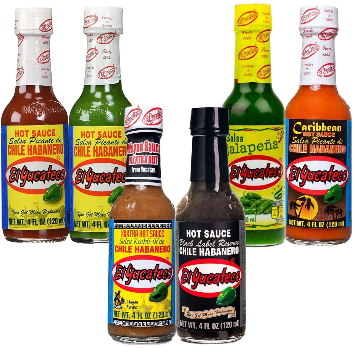 El Yucateco 6 Flavor Hot Sauce Variety Pack | 4 oz & 5 oz Bottles