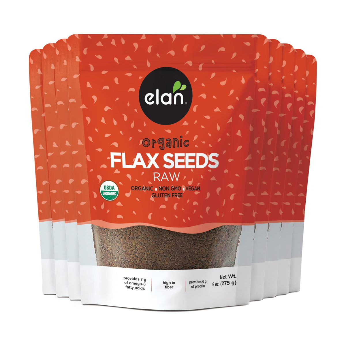 Elan Organic Flax Seeds – 9 oz Whole Seeds, Non-GMO, Vegan, Gluten-Free (Pack of 8)