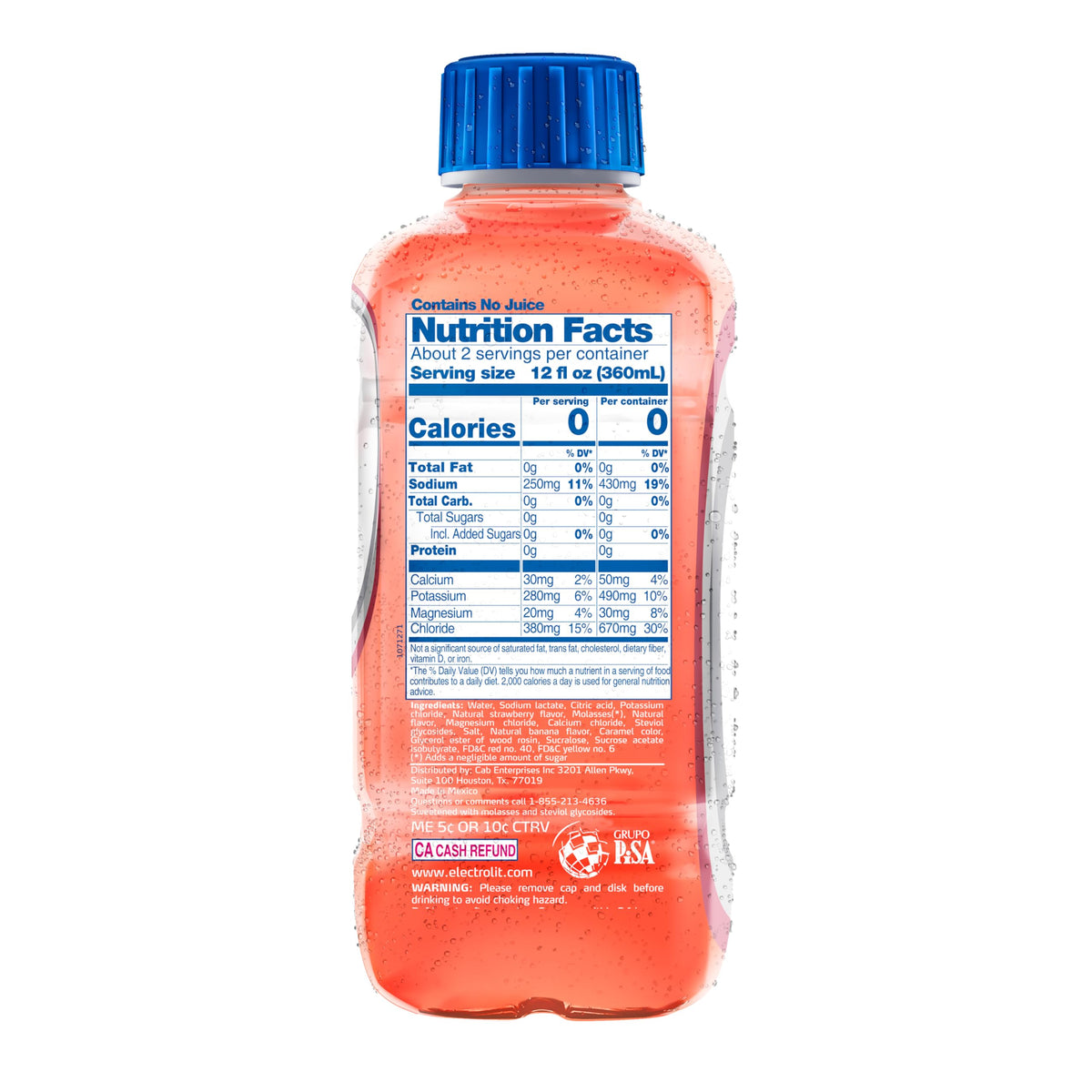 Electrolit Zero Strawberry-Banana Electrolyte Beverage – 21 Fl Oz Bottle Pack of 12