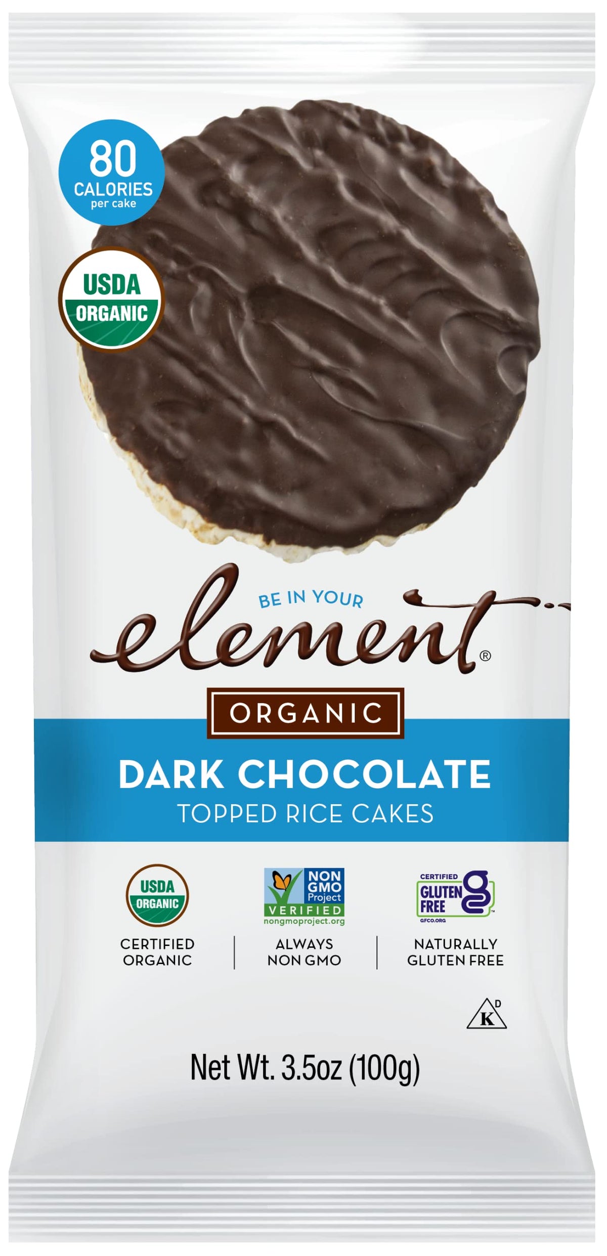 ELEMENT Snacks: Dark Chocolate Topped Rice Cakes (Pack of 6) – Organic, Gluten-Free, Kosher