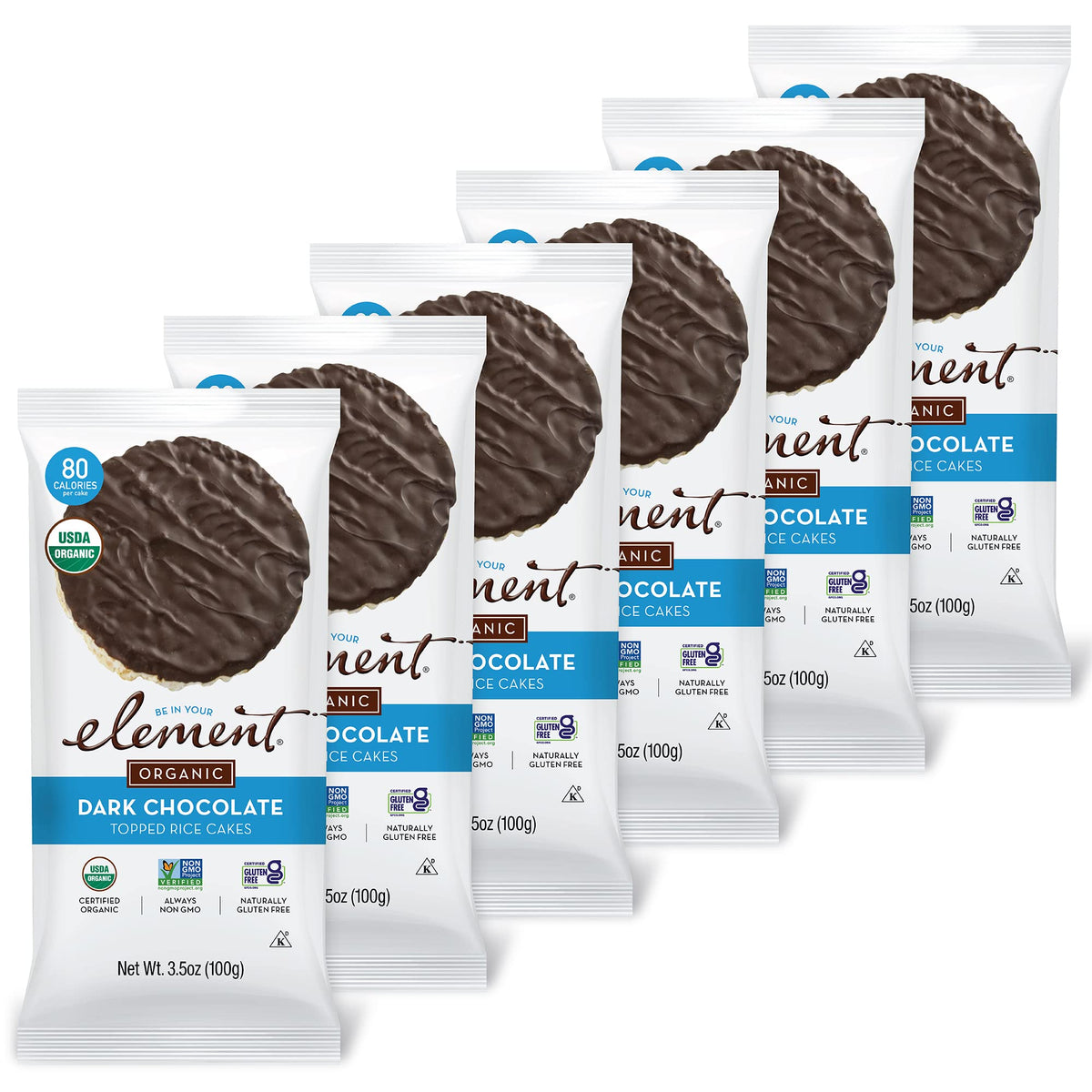 ELEMENT Snacks: Dark Chocolate Topped Rice Cakes (Pack of 6) – Organic, Gluten-Free, Kosher
