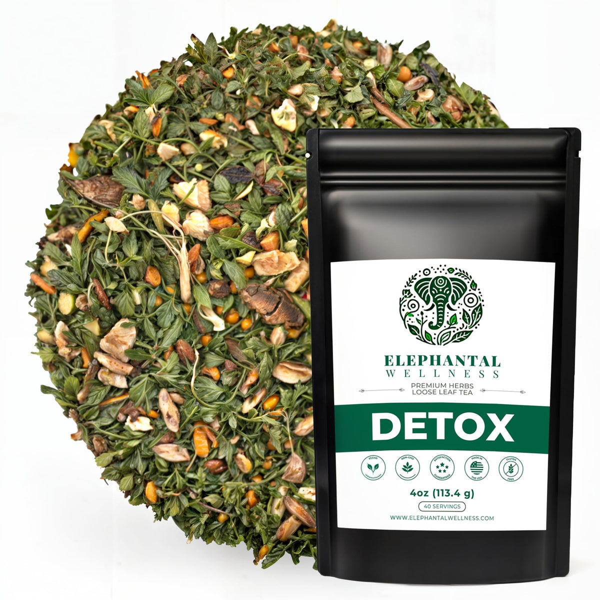 Elephantal Wellness Premium Detox Tea | Turmeric, Milk Thistle & Dandelion | 4oz, 40 Servings