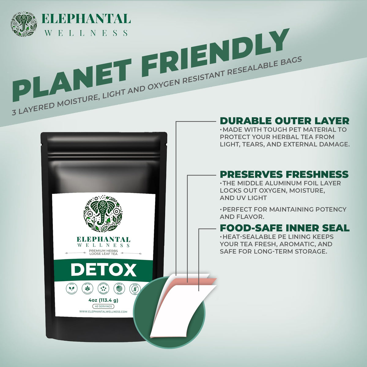 Elephantal Wellness Premium Detox Tea | Turmeric, Milk Thistle & Dandelion | 4oz, 40 Servings