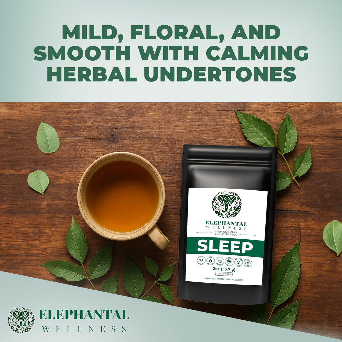 Elephantal Wellness Premium Sleep Herbal Tea | Deep Rest & Relaxation – Caffeine-Free, Non-GMO