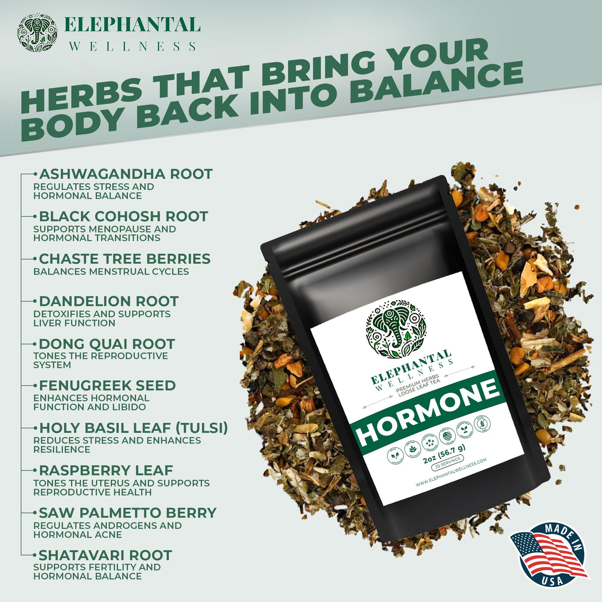 Elephantal Wellness Premium Hormone Herbal Tea | PCOS & Hormone Balance Mood Support