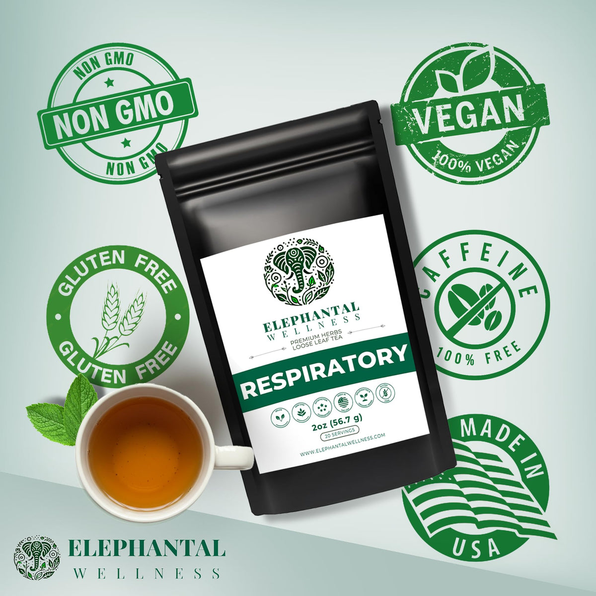 Elephantal Wellness Premium Respiratory Herbal Tea | Lung Detox, Mucus Cleansing & Breathing Support | 2oz Loose Leaf