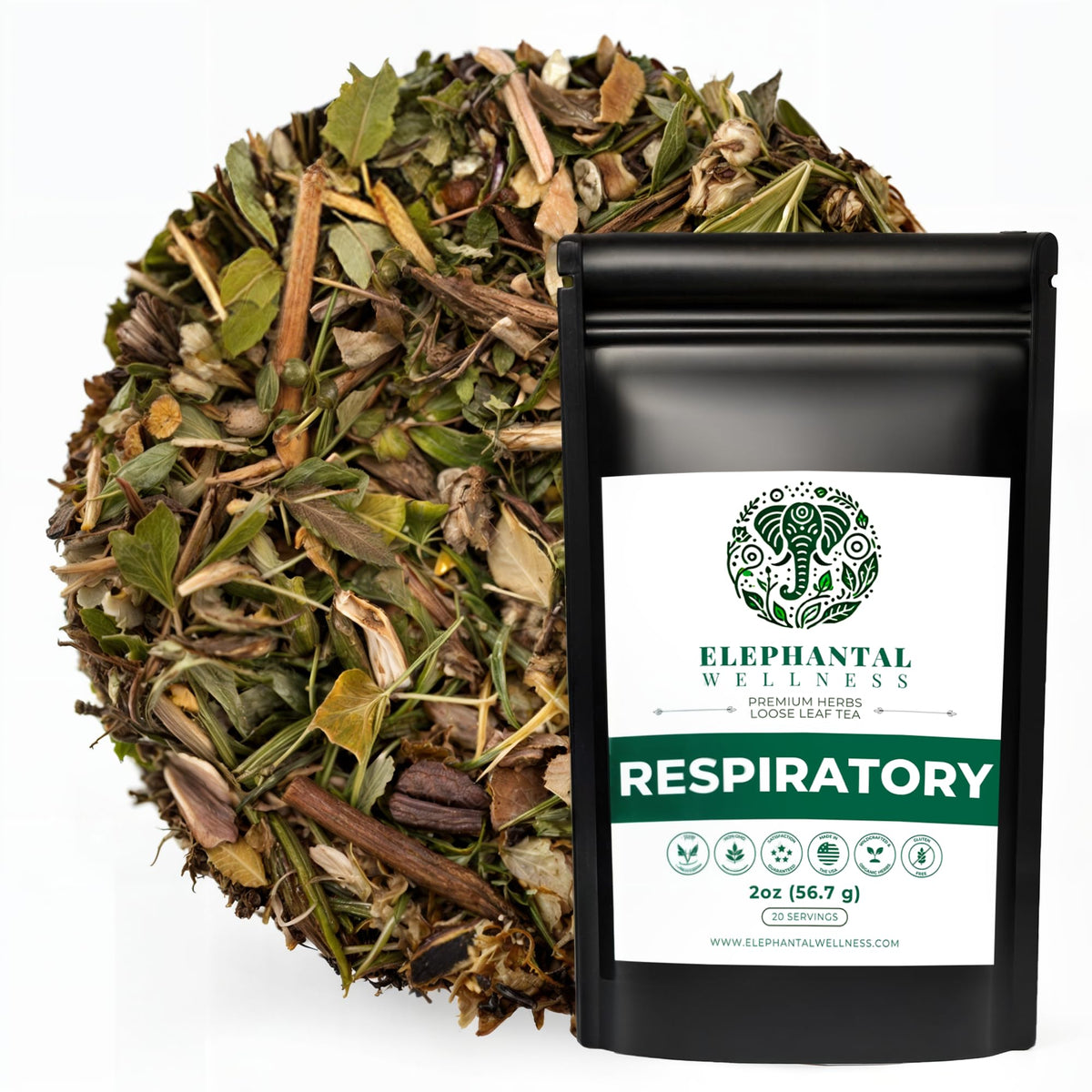 Elephantal Wellness Premium Respiratory Herbal Tea | Lung Detox, Mucus Cleansing & Breathing Support | 2oz Loose Leaf