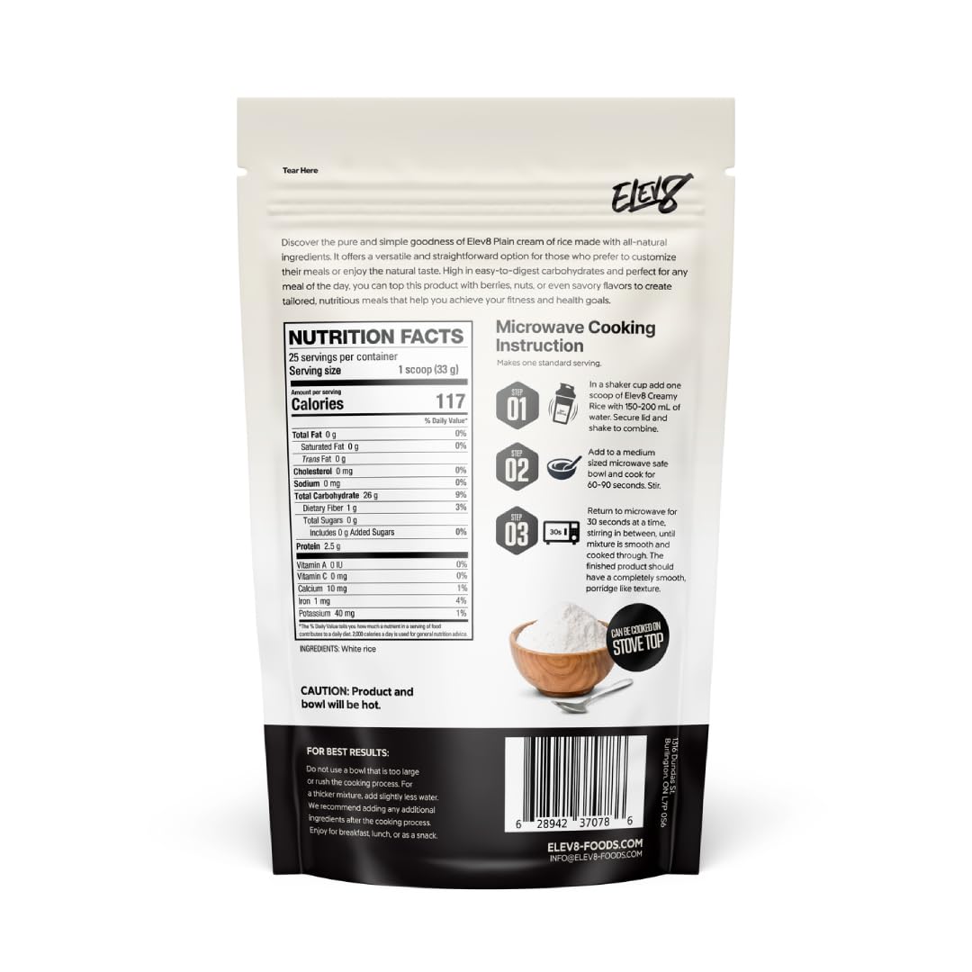 Elev8 Creamy Rice - Plain, 25 Servings | Quick, Macro-Friendly Carbs