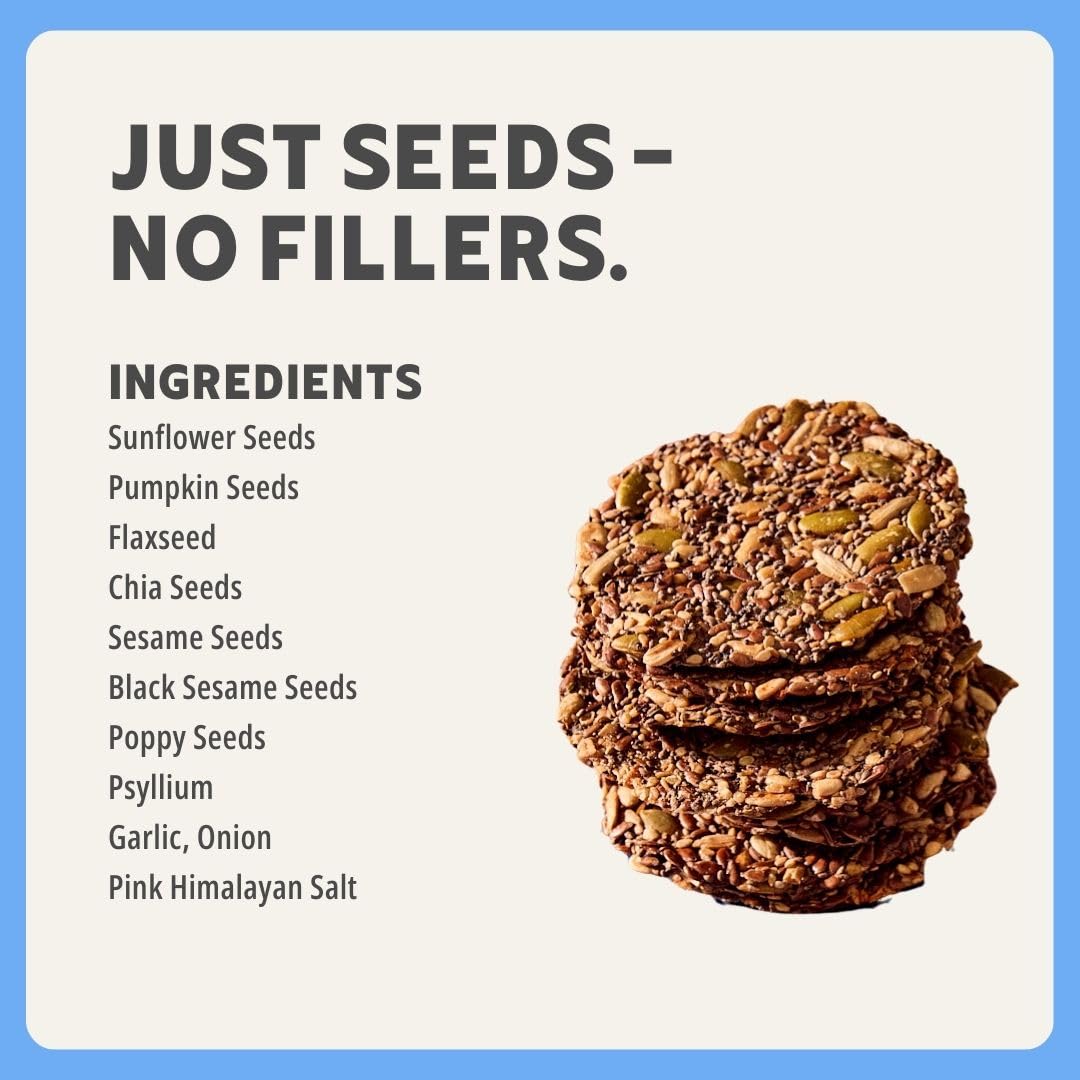 ELLA'S FLATS Everything Seed Savory Crisps – All Natural, Gluten Free, High Protein, High Fiber, Vegan & Keto Friendly (3 Pack)