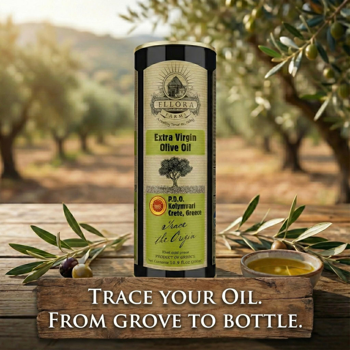 Ellora Farms Certified Extra Virgin Olive Oil – Single Estate PDO Crete | Traceable Greek EVOO (16.9 oz Tin)