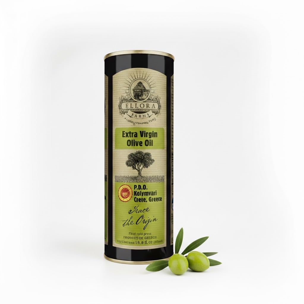 Ellora Farms Certified Extra Virgin Olive Oil – Single Estate PDO Crete | Traceable Greek EVOO (16.9 oz Tin)