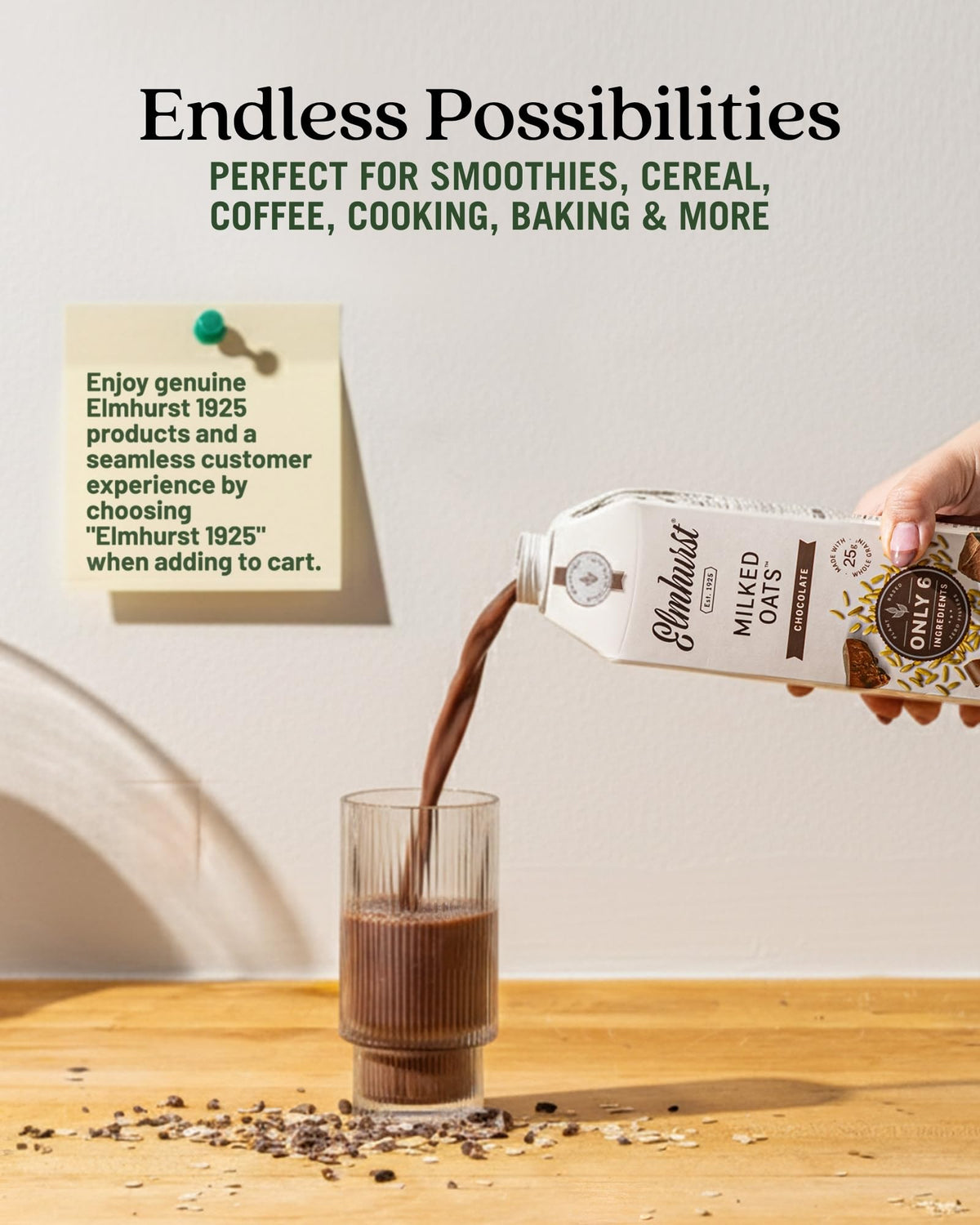 Elmhurst 1925 Chocolate Oat Milk - 32 oz (Pack of 6) Dairy-Free, Vegan, Gluten-Free