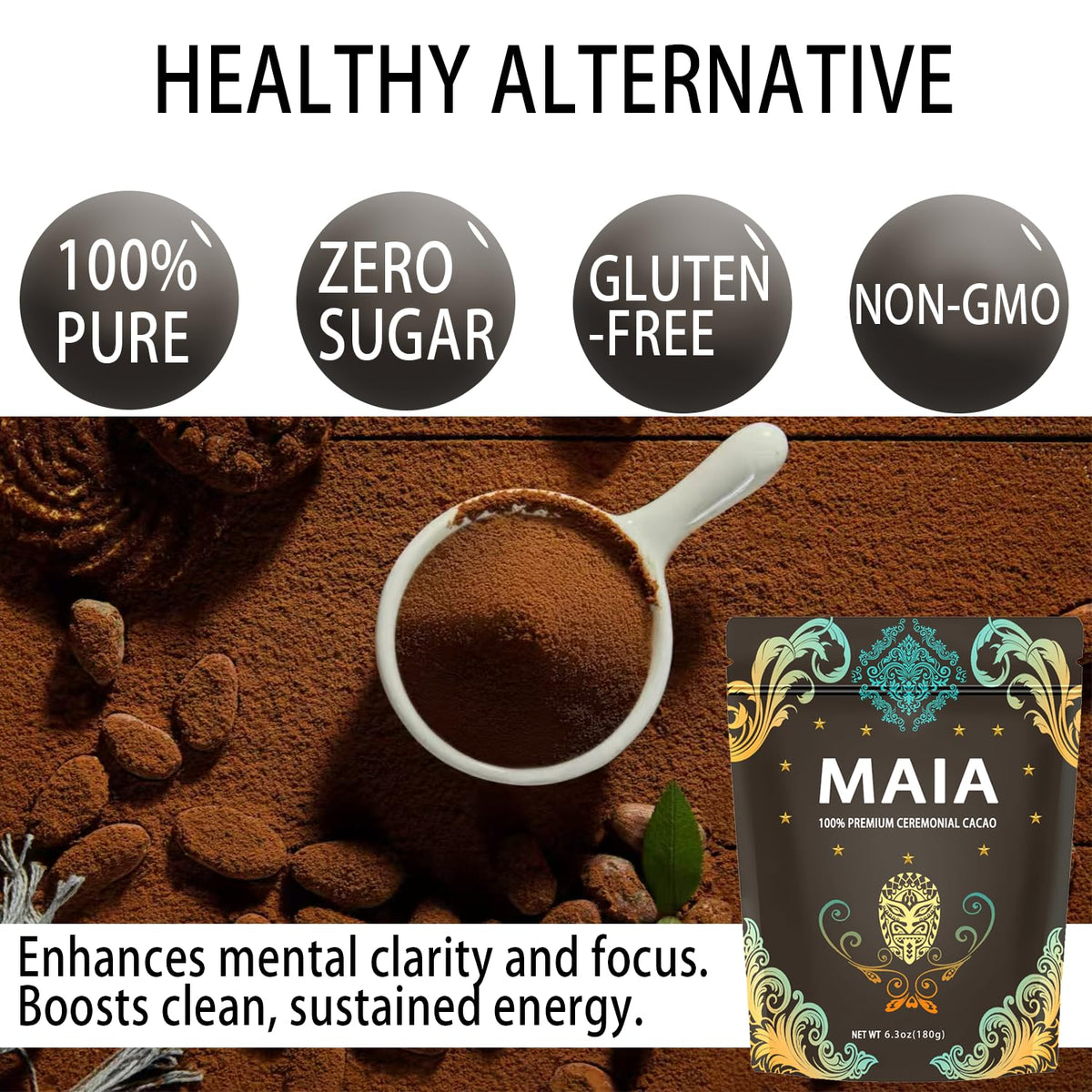 Elunara Maia Ceremonial Cacao Powder – Pure, Zero Sugar, Natural