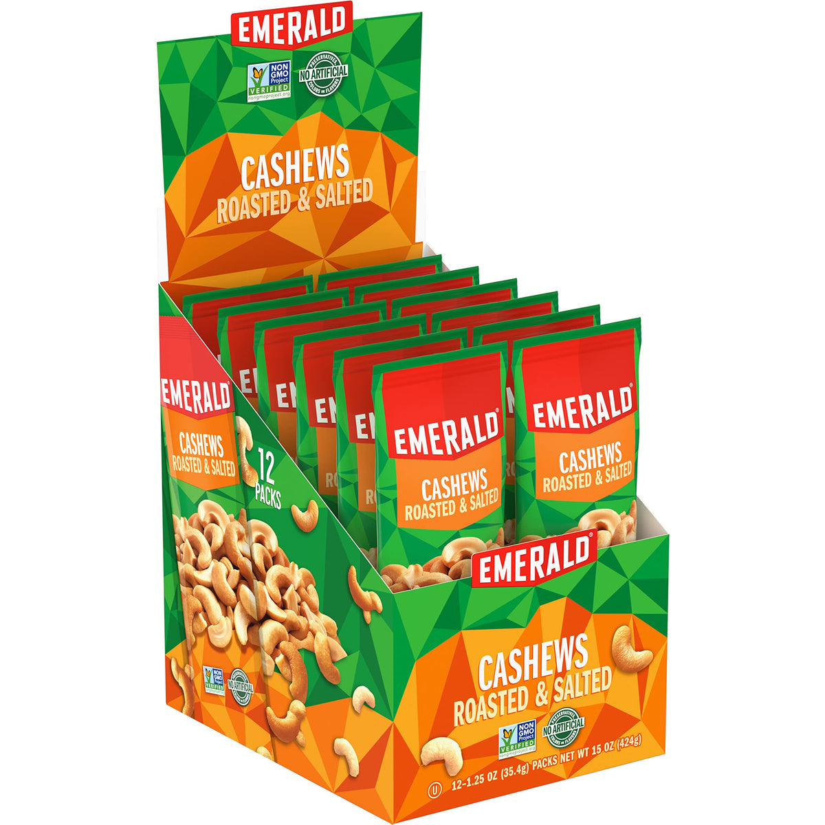 Emerald Nuts Roasted & Salted Cashews, 12 Ct – Plant-Based Protein, Kosher, Non-GMO