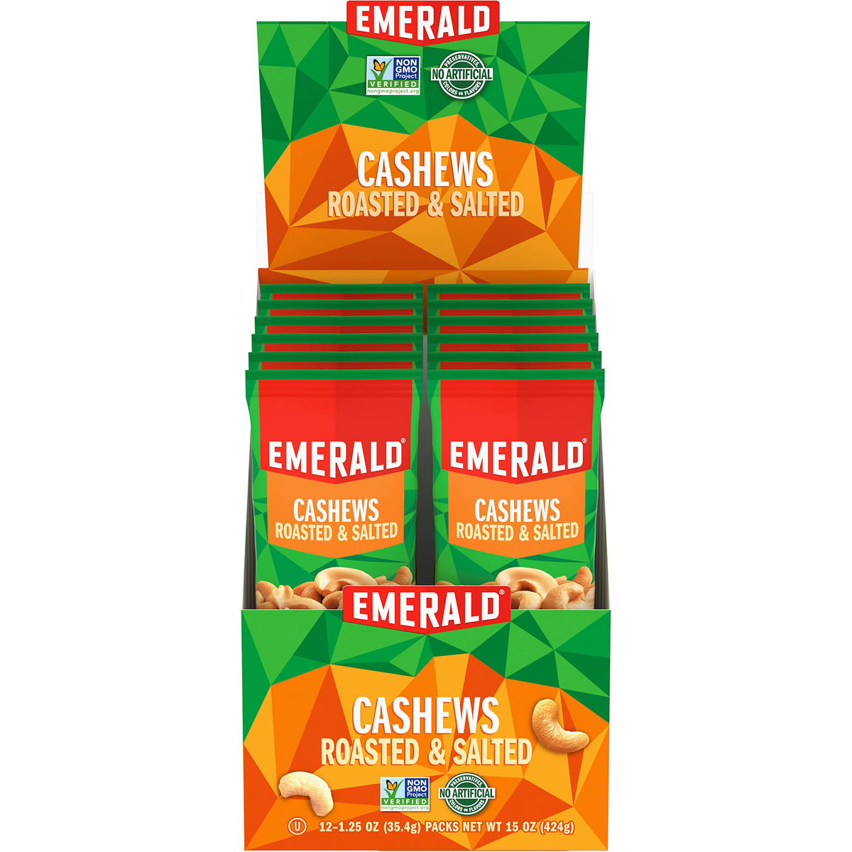 Emerald Nuts Roasted & Salted Cashews, 12 Ct – Plant-Based Protein, Kosher, Non-GMO