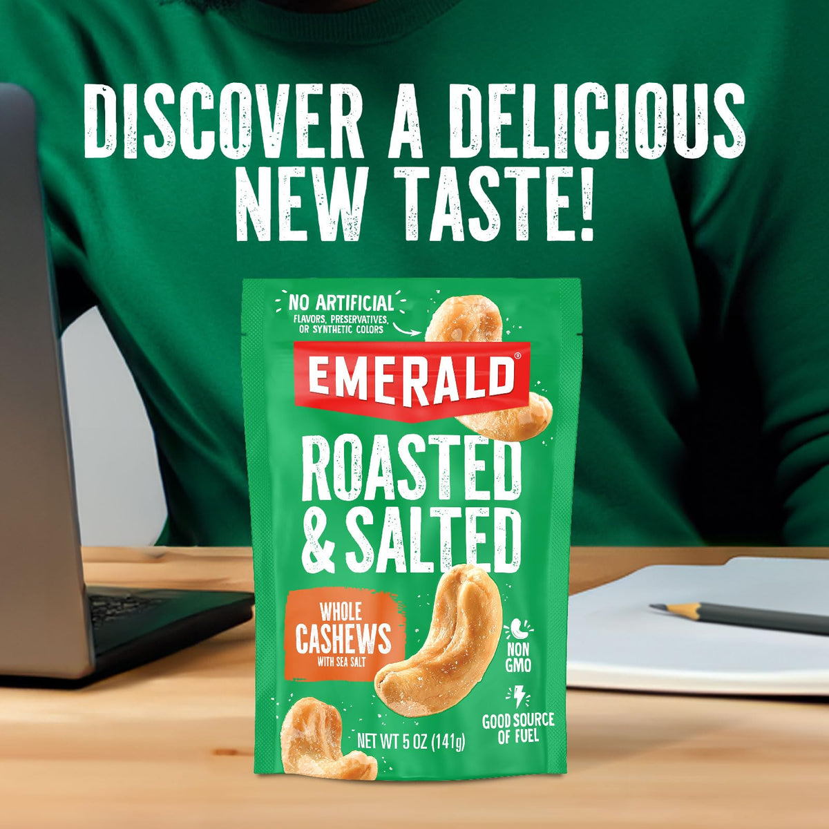 Emerald Roasted & Salted Whole Cashews (1-Pack) – 36oz Resealable Bulk Bag | Kosher, Non-GMO, Plant-Based Protein