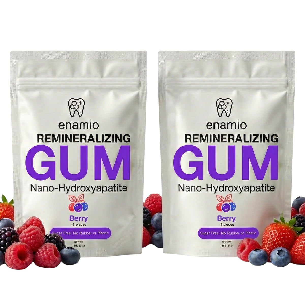 Enamio Berry Remineralizing Gum | Xylitol Sugar Free, Nano Hydroxyapatite, Made in USA – 2 Pack