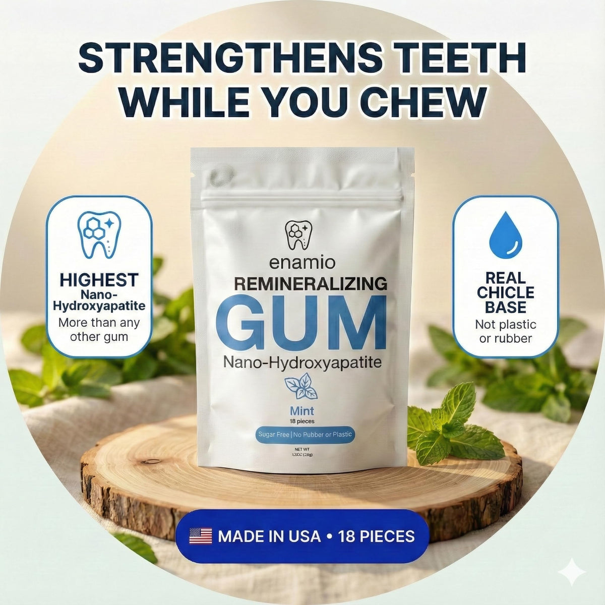 Enamio Berry Remineralizing Gum | Xylitol Sugar Free, Nano Hydroxyapatite, Made in USA – 2 Pack