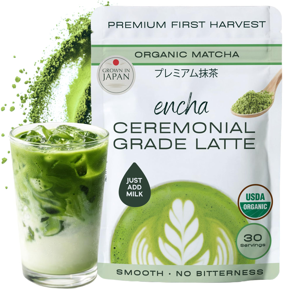 Encha Matcha Latte Grade Powder – Unsweetened, First Harvest, Organic (60g) from Uji, Japan