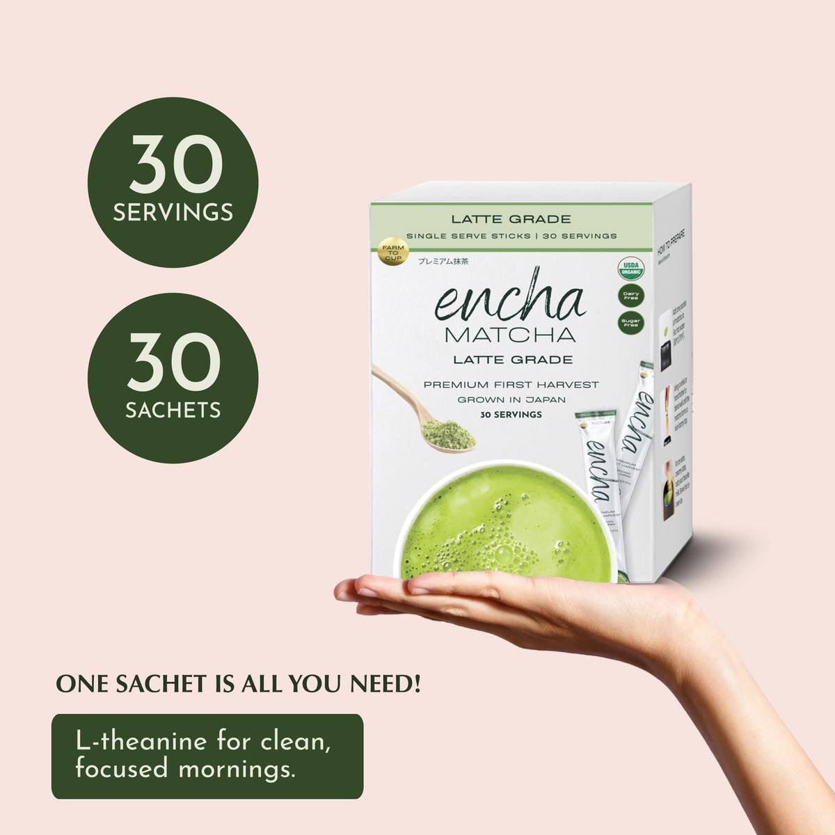 Encha Matcha Latte Grade Powder — Organic First Harvest from Uji, Japan | 30 Sachets