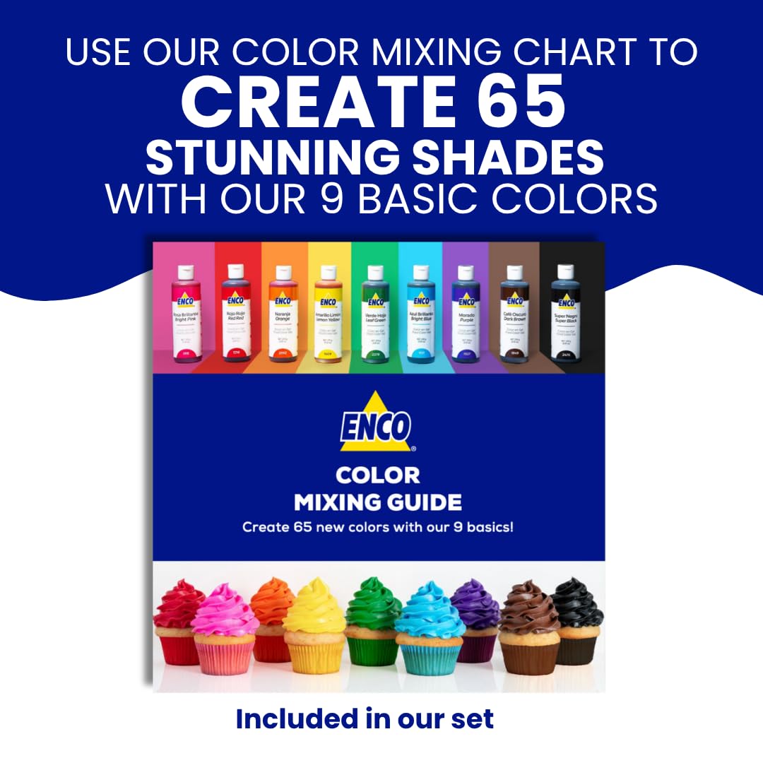 ENCO 9 Basic Color Gel Set – 9 x 40 g, Vegan, Color Mixing Guide Included
