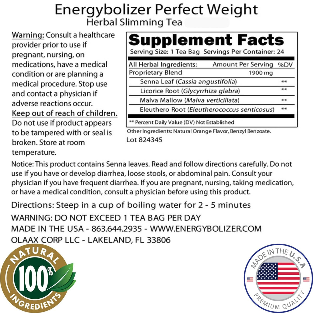 Energybolizer Perfect Weight Herbal Tea (24 Bags) – Plum Peach | Natural Energy & Digestive Support