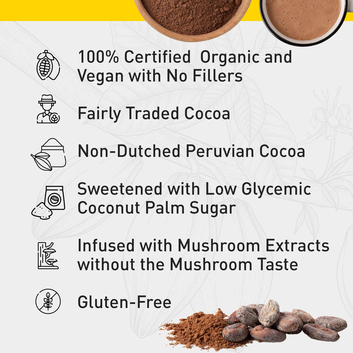 EnerHealth Cocoa Mojo – Organic Peruvian Cocoa Mix with 6 Mushroom Extracts (12 oz)