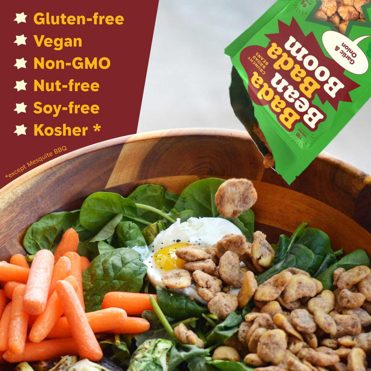 Enlightened Bada Bean Bada Boom Cinnamon — Plant-Based Protein Snack, Gluten-Free Vegan Crunch, 1 oz Bags (24 Pack)