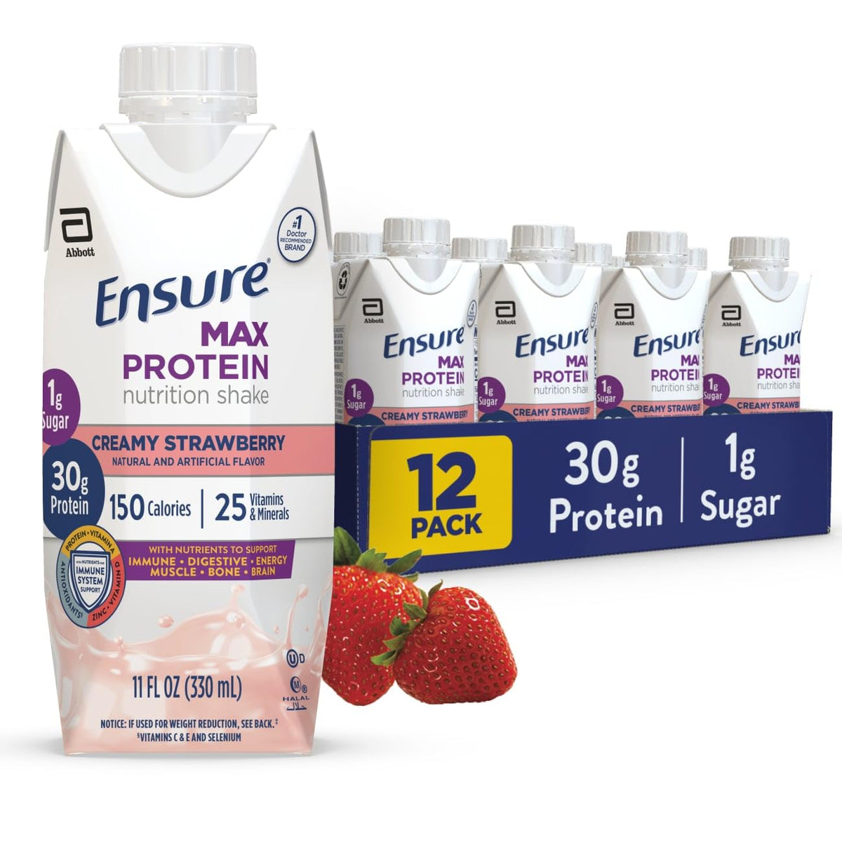 Ensure Max Protein Shake - Creamy Strawberry | 12 Pack, 11 fl oz, 30g Protein